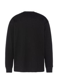 Schwarzes Langarm-T-Shirt mit Rundhalsausschnitt, aus weichem Stoff, mit schlichtem Design und normaler Passform, ohne sichtbare Logos oder Muster.