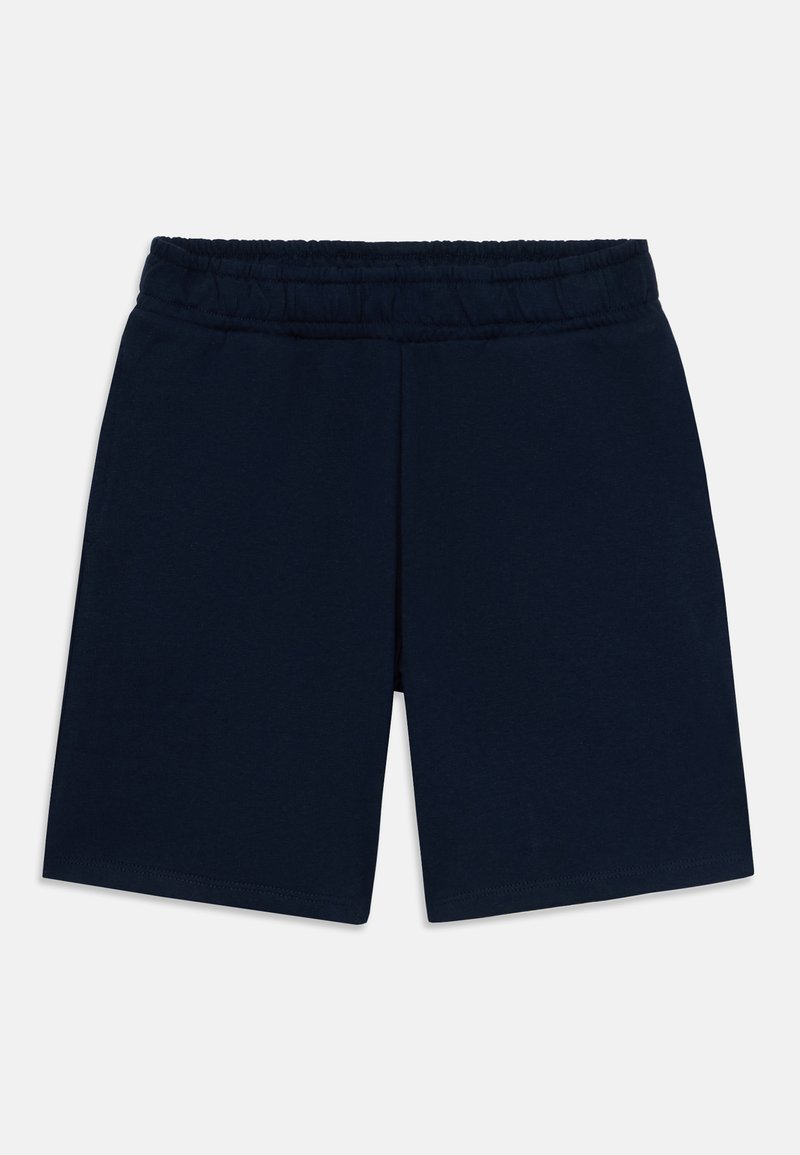 Mörkblå shorts i mjukt tyg med elastisk midja. Slät yta, knälång passform och inga synliga fickor eller dekorationer.
