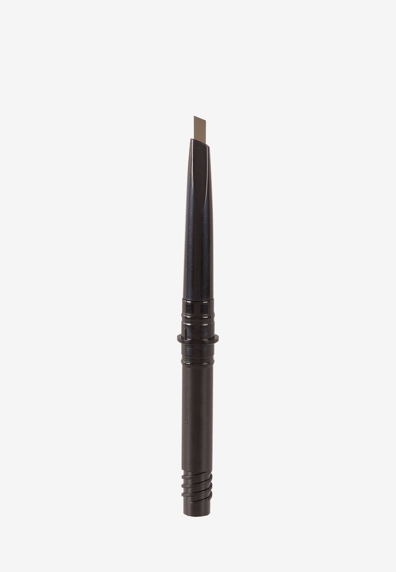 Crayon mécanique noir au design épuré, avec une pointe rectangulaire fine, une prise texturée à la base et un corps en plastique lisse.