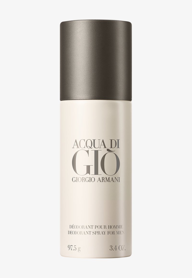 Deodorante spray per uomo, Acqua di Giò di Giorgio Armani, con corpo beige e tappo grigio scuro, contenitore da 97,5 g, 3,4 oz.