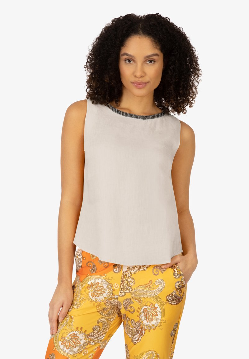 Top Donna Mint &amp; Mia Webtop - Maglia Sabbia, Scollo Ampio, Linea A Campana, Senza Maniche, Perfetto Con Gonna