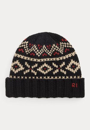 Polo Ralph Lauren, PATTERNED WOOL-BLEND BEANIE - Bonnet - black/red/cream