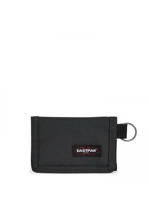Schwarze Stoffgeldbörse in rechteckiger Form, mit einem Schlüsselring-Anhängsel, genähten Kanten und einem auffälligen Eastpak-Logo-Patch.