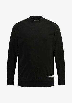 Felpa nera a maniche lunghe con colletto rotondo, realizzata in tessuto liscio. Presenta polsini e orlo ribattuti, e un logo bianco in basso a sinistra.