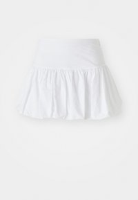 Gonna bianca svasata realizzata in tessuto leggero, con un design arricciato e una vita elastica per il massimo comfort. Senza motivi o dettagli visibili.