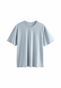 Lyseblå kortærmet t-shirt lavet af blødt bomuld. Har en rund halsudskæring og et lille logo på brystet. Enkel, ren design.