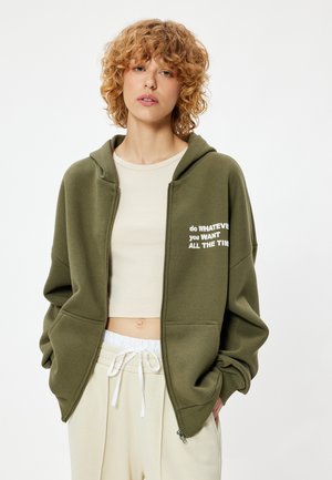 OVERSIZED PRINTED - Sweater met rits - khaki