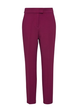 Pantalons prune à coupe ajustée, avec unejambe droite, un devant plat et des poches latérales. Fabriqués en tissu lisse et extensible.