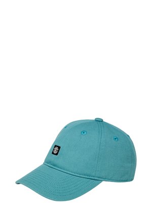 Turquoise baseballcap van katoen, met een gebogen klep, zwart logo-opdruk en zes ventilatie-oogjes voor ademend vermogen.