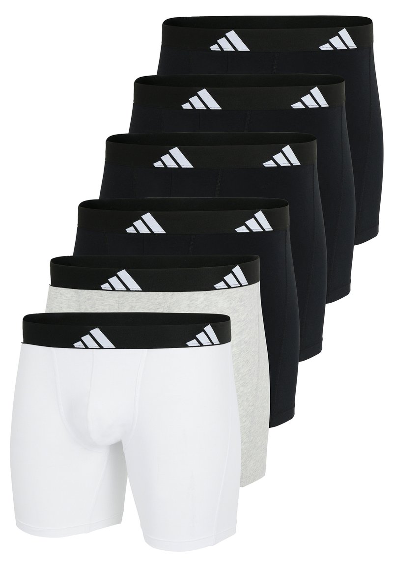 Set di sette boxer in nero, grigio e bianco. Presenta cinture elastiche con logo a tre strisce. Tessuto liscio e elastico.