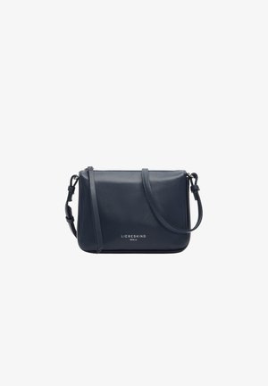 Borsa a tracolla in pelle blu navy con tracolla regolabile, chiusura con cerniera e logo "Liebeskind Berlin" sul davanti.