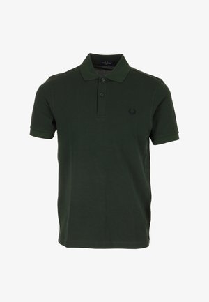 Donkergroen poloshirt van katoen. Heeft een twee-knops sluiting, korte mouwen en een klein geborduurd logo op de borst.