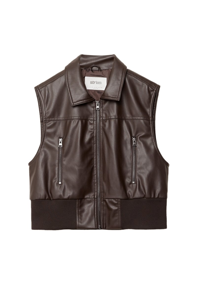 MDM Gilet Da Donna In Vera Pelle Bovina, Taglio Slim, Nero/marrone, Taglia M, Con Fodera Interna E 5 Tasche, Chiusura Con 3 Fibbie In Ottone - 6