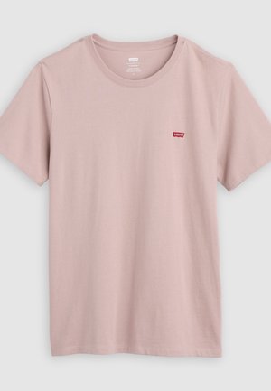Hellrosa Levi's T-Shirt mit kurzen Ärmeln, Rundhalsausschnitt und kleinem rotem Levi's-Logo auf der linken Brust.