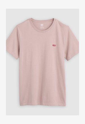 Hellrosa Levi's T-Shirt mit kurzen Ärmeln, Rundhalsausschnitt und kleinem rotem Levi's-Logo auf der linken Brust.