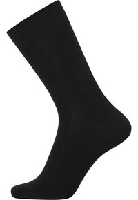 Sort sok lavet af et glat, strækbart materiale. Har en ribbet manschette og et sømløst tådesign for komfort. Egnet til afslappet brug.