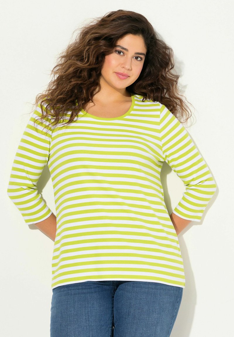 Ulla Popken STRIPED 3/4 SLEEVE  TEE - Langarmshirt - apple green
