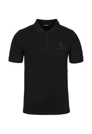 Czarna koszulka polo wykonana z bawełny o jednolitej teksturze, z plisą zapinaną na dwa guziki oraz subtelnym wytłoczonym logo na piersi.