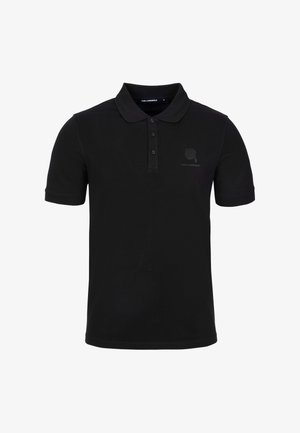 Czarna koszulka polo wykonana z bawełny o jednolitej teksturze, z plisą zapinaną na dwa guziki oraz subtelnym wytłoczonym logo na piersi.