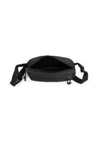 Borsa in tessuto nero con chiusura a zip. Presenta una tracolla resistente e una fodera interna, progettata per utilità e portabilità.