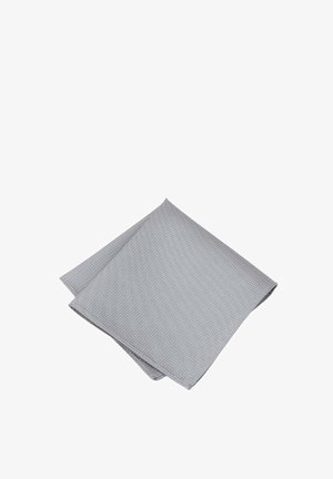 Gray textile napkin with a textured surface and subtle dot pattern, folded neatly. Material appears durable and suitable for dining use.