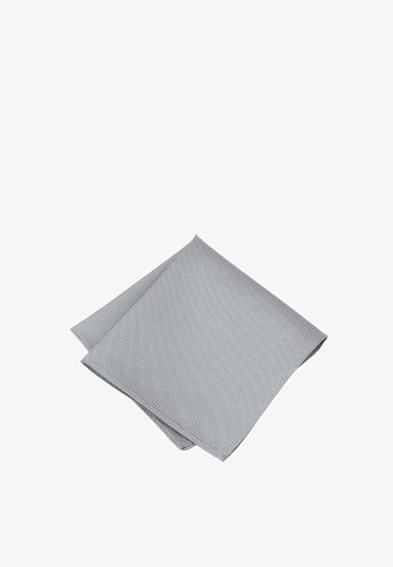 Gray textile napkin with a textured surface and subtle dot pattern, folded neatly. Material appears durable and suitable for dining use.