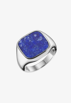 Silberring mit einem quadratischen Lapislazuli-Stein, lebhaft blau mit hellen Sprenkeln, glatte Oberfläche und polierte Ausführung.