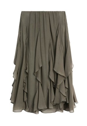 Massimo Dutti, FLOWING MIDI SKIRT WITH RUFFLE DETAIL - A-Linien-Rock - mottled dark green