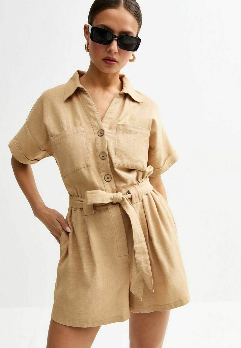 New Look - BELTED UTILITY - Jumpsuit - stone, Enlarge