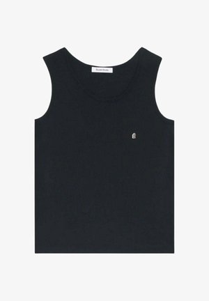 Débardeur noir sans manches avec un col rond et un petit logo blanc "É" sur la poitrine, étiqueté Études Studio.
