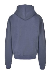 Felpa con cappuccio in un blu tenue uniforme, in misto cotone, con vestibilità rilassata, polsini e fascia in vita a costine, senza grafiche o motivi visibili.