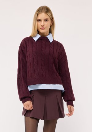 Terranova, MAGLIA CON TRECCE E COLLO CAMICIA - Maglione - bordeaux scuro