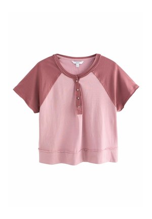 REGULAR FIT -SHORTER LENGTH RAGLAN COLOURBLOCK SHORT SLEEVE BUTTON HENLEY  - Print T-shirt - pink