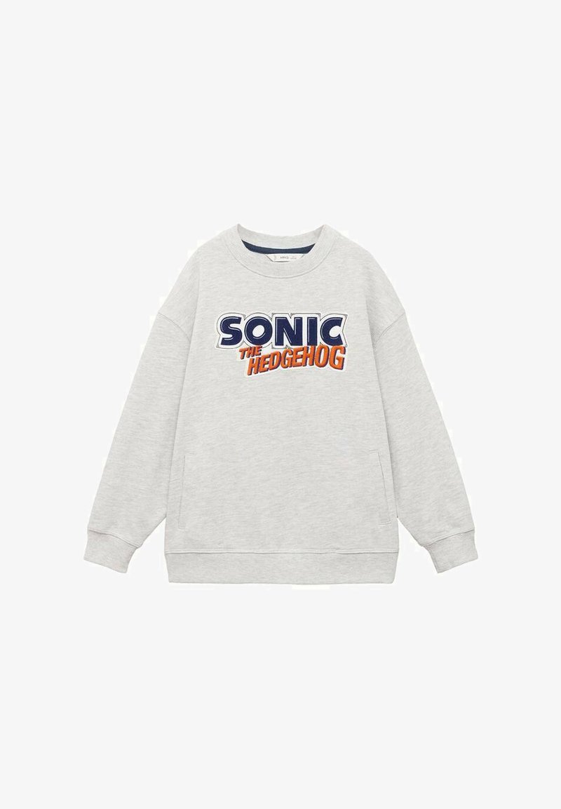 Světle šedá mikina s nápisem "SONIC THE HEDGEHOG" v modré a oranžové barvě. Kolo výstřih, dlouhé rukávy a boční kapsy. Materiál z bavlněné směsi.