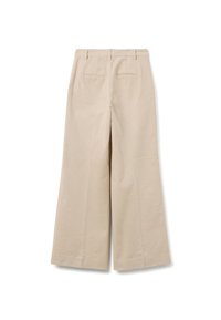 Beige weite Hosen aus Baumwolle, mit zwei Gesäßtaschen und einer glatten Textur, in tailliertem Schnitt und ohne sichtbare Beschläge.