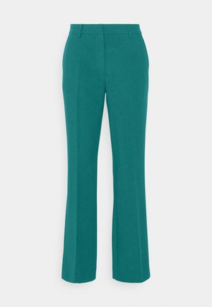 Teal, op maat gemaakte broeken met een rechte pijpdesign, gemaakt van een soepele stof, met een gestructureerde taille en zijzakken.
