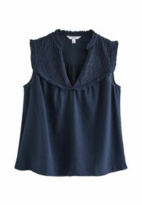 Next - REGULAR FIT V-NECK EMBROIDERED FRILL SLEEVLESS - Bluza - navy Minijatura 1
