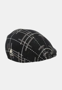 Cappellino Kangol realizzato in tessuto nero con motivo a quadri grigi, caratterizzato da una corona arrotondata e logo ricamato sul lato.