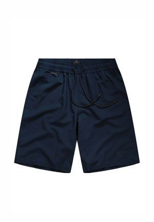 Mørkeblå herresvømmerbukser med elastisk linning, sort snøre, sidelommer og lille frontlogo.