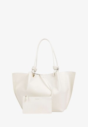 Borsa tote in pelle bianca con doppi manici annodati e una pochette con cerniera abbinata e rimovibile davanti.
