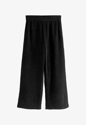 Sort vidbens kordbuks med elastik i taljen og sidelommer, designet til en afslappet pasform.