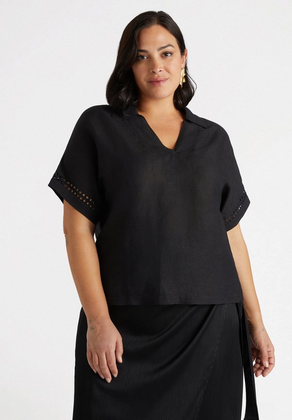 CON MANICHE RICAMATE - Bluse - nero