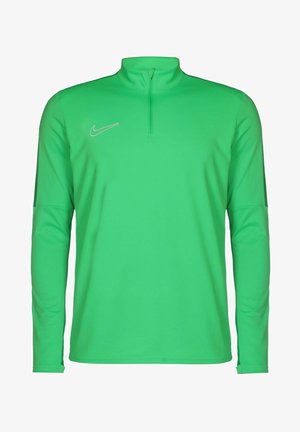 Green long-sleeve sports shirt made of lightweight fabric with a quarter zip and a small silver Nike logo on the chest.