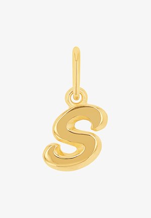 Goldanhänger in Form des Buchstabens "S" mit einer glänzenden, glatten Oberfläche und einer einfachen Schlaufe zur Befestigung.