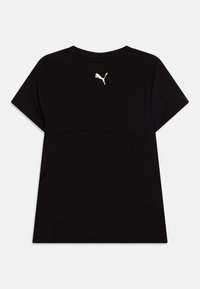 Juodas trumpomis rankovėmis, pagamintas iš minkštos medžiagos, marškinėliai su subtiliu baltu Puma logo nugaroje ir laisvu siluetu.