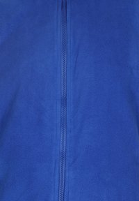 Giacca in fleece blu con zip frontale. Il tessuto ha un aspetto texturizzato, offrendo calore e comfort. Nnessun altro dettaglio visibile.