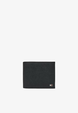 Portafoglio nero realizzato in materiale sintetico texturizzato e di forma rettangolare. Presenta un piccolo logo di marca nella parte inferiore destra.