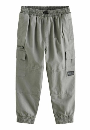 Žalios cargo kelnės su elastine juosta, dviem šoninėmis kišenėmis ir užtrauktuku užsegama kišene. Priedai – ženkliukas su prekės ženklu "BAKER."