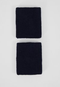 Duas toalhas de lavado quadradas em algodão numa cor azul marinho escuro, com uma superfície texturizada com fibras em laço, exibidas empilhadas verticalmente.