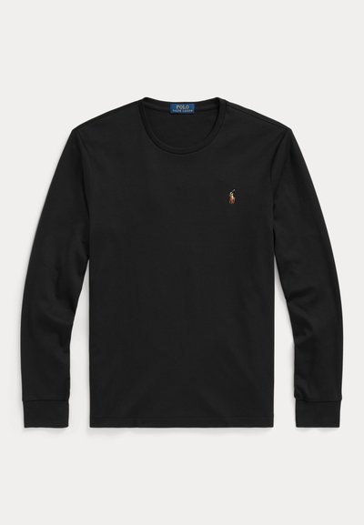 Sort langærmet rundhalset skjorte med lille broderet Polo Ralph Lauren-logo på venstre bryst.